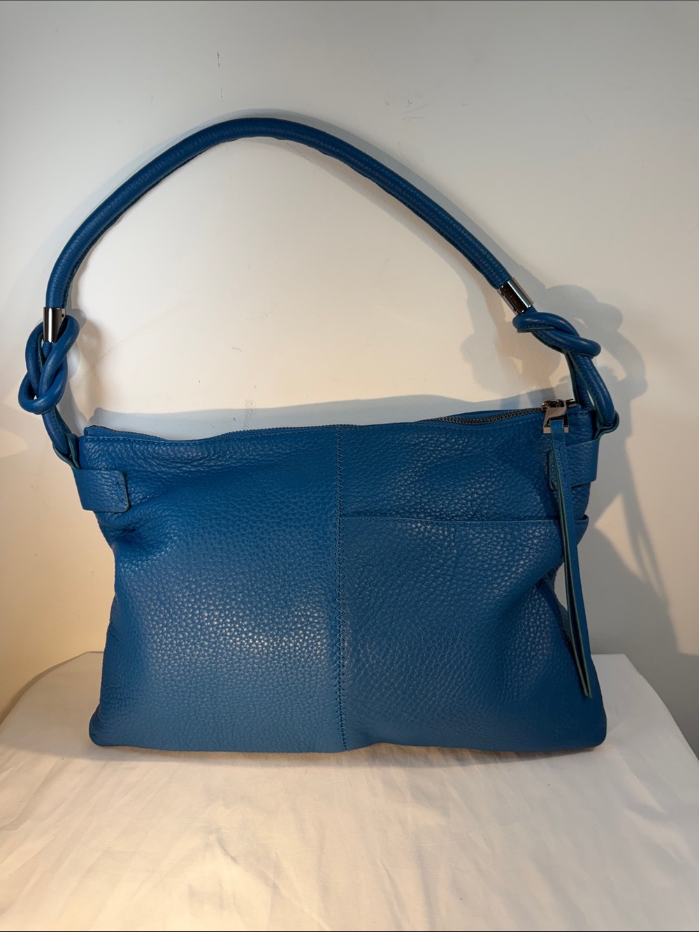 Vince Camuto Teal-Blue Pebbled Leather Shoulder Bag